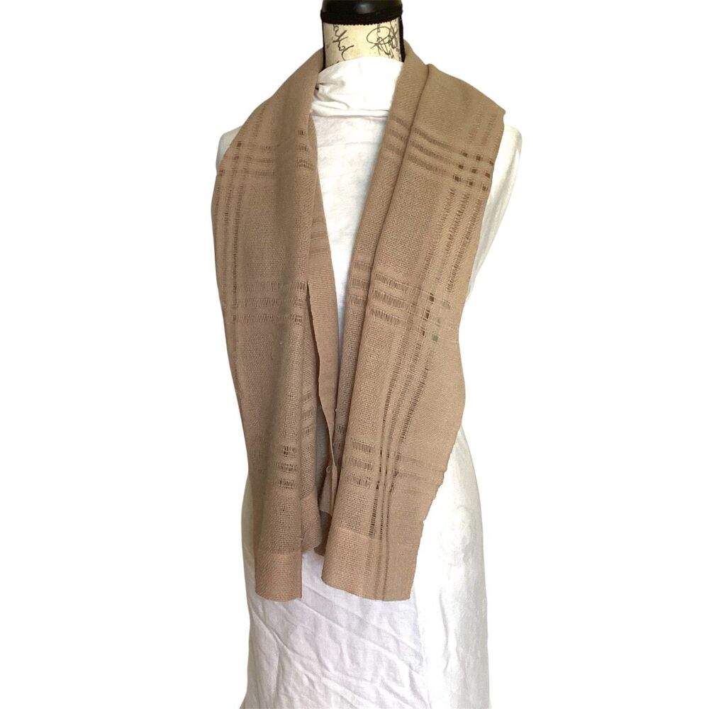 Long Loose Open Weave Tan Scarf 20 x 58 Vintage 80s
